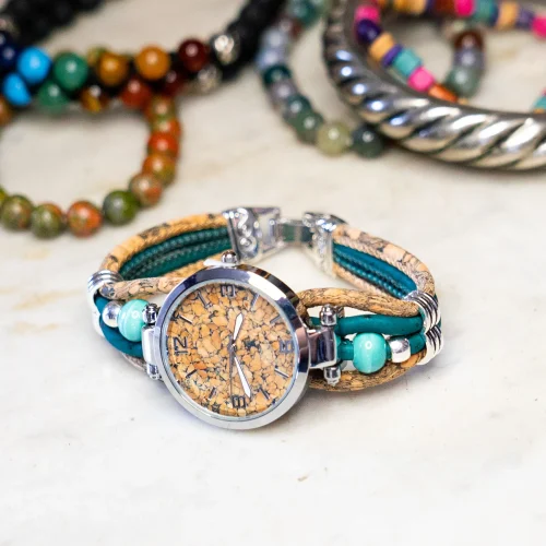 Natural Colored Cork Threads and Ceramic Beads Handmade DIY Ladies Fashion Watch