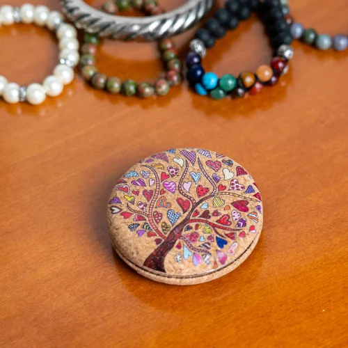 Printed Cork Compact Mirror – Tree of Life Design